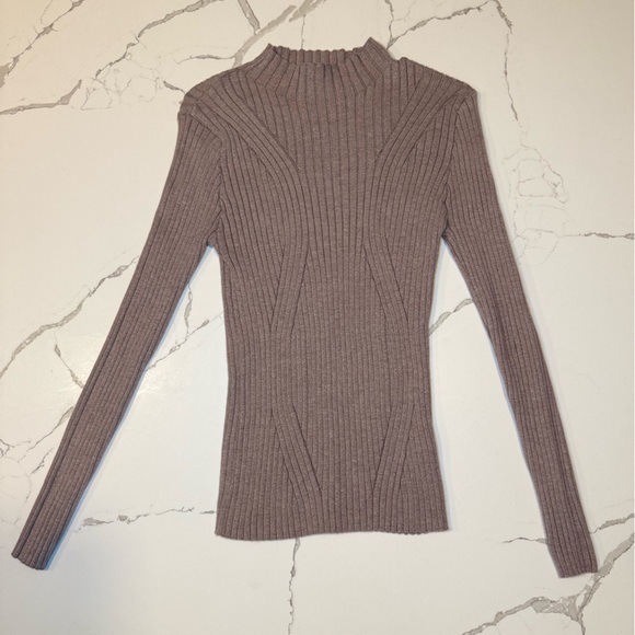 Taupe Ribbed Mock Neck Sweater Shirt - Picture 1 of 6